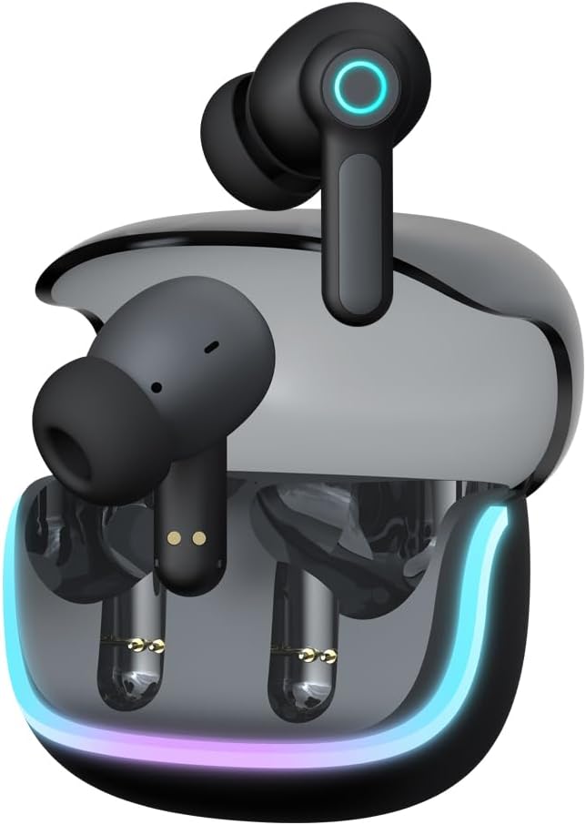 G07 Wireless Earbuds with RGB LED Light Gaming Earbuds with 40ms Low Latency Dual Game and Music Mode Earphones Wireless Headphones with 50 Hours Worktime IPX5 Waterproof (Black)