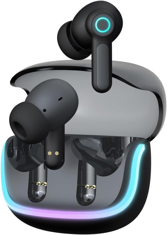G07 Wireless Earbuds with RGB LED Light Gaming Earbuds with 40ms Low Latency Dual Game and Music Mode Earphones Wireless Headphones with 50 Hours Worktime IPX5 Waterproof (Black)